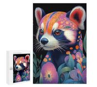 Puzzle pour Adolescents 1000 PCS Red Panda with Floral Pattern Puzzles pour Adultes - Décoration Murale - Idée pour Passer Le Temps À La Maison - Anniversaire, Noël 1000 PCS