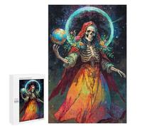 Puzzle pour Adolescents 1000 PCS Santa Muerte with Globe and Flowers Puzzle pour Adultes Jeux Relaxants, Amusants Et Humoristiques Cadeaux d'anniversaire Uniques 1000 PCS