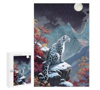 Puzzle pour Adolescents 1000 PCS Snow Leopard Moonlit Mountain Scene Puzzles pour Adultes - Jeu Éducatif Anti-Stress Et Défi Unique 1000 PCS