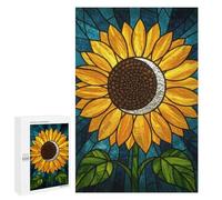 Puzzle pour Adolescents 1000 PCS Stained Glass Sunflower with Moon Puzzle pour Adultes - Jeu Manuel - Décoration Murale - Difficile Et Stimulant 1000 PCS
