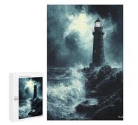 Puzzle pour Adolescents 1000 PCS Stormy Lighthouse at Night - Charcoal Art Puzzle pour Adultes - Jeu Manuel - Décoration Murale - Difficile Et Stimulant 1000 PCS