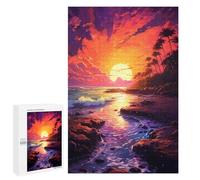 Puzzle pour Adolescents 1000 PCS Sunset Beach Palm Trees Puzzles pour Adultes Découpe De Précision Stimule Le Cerveau Jeu Amusant Et Stimulant pour Toute La Famille 1000 PCS