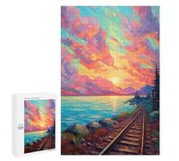 Puzzle pour Adolescents 1000 PCS Sunset Train Tracks Painting Puzzles pour Adultes - Jeu Éducatif Anti-Stress Et Défi Unique 1000 PCS