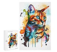 Puzzle pour Adolescents 1000 PCS Watercolor Bengal Cat Puzzle Anti-Stress, Jouet De Décoration Intérieure, Cadeau Unique d'anniversaire Et De Noël 1000 PCS