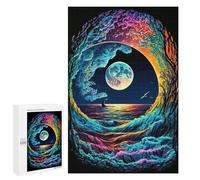 Puzzle pour Adolescents 1000 PCS Whimsical Ocean Wave Moon Scene Puzzle pour Adultes Jeux Amusants Cadeaux De Décoration Parfaits pour Les Amis Et La Famille 1000 PCS