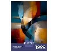 Puzzle pour Adolescents 1000 Pièces Abstract Curved Intersection - Blue, Gold & Ivory Geometry Puzzles pour Adultes, Jouets Anti-Stress, Décoration Murale, Interaction Parent-Enfant 52x38cm/1000pcs