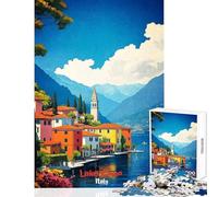 Puzzle pour Adolescents 1000 pièces Affiche Artistique du lac de Côme Jeu Pratique décoration Parfaite Jouet Anti-Stress Cadeau de Noël ou d'anniversaire (38x52cm)