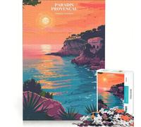 Puzzle pour Adolescents 1000 pièces Affiche Côte d'Azur, Jeu de Construction, Interaction Parent-Enfant, Cadeau Unique pour Anniversaire et Noël 38x26cm