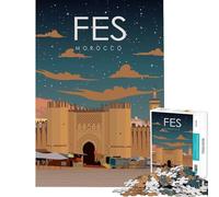 Puzzle pour Adolescents 1000 pièces Affiche de Voyage Fès Maroc Jeu éducatif pour Un défi ludique et créatif Idée Cadeau Course de Vitesse Manuelle (Dimensions 75x50cm)