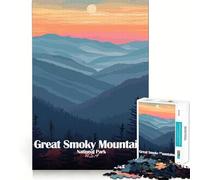 Puzzle pour Adolescents 1000 pièces,Affiche du Parc National des Great Smoky Mountains,Jeu Stimulant,Divertissement,Cadeau Artistique de Noël (38x52cm)