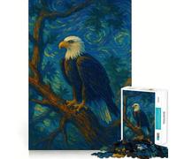 Puzzle pour adolescents 1000 pièces Aigle à tête blanche perché sur une branche Peinture Découpe de qualité supérieure Cadeau de jeu amusant et intelligent Facile à jouer Pièce d'art de Noël (50x75cm)