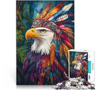 Puzzle pour Adolescents 1000 pièces Aigle Portant Une Coiffe Indienne Défi Difficile est idéal comme Cadeau pour Toute la Famille 52x38cm