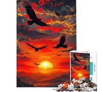 Puzzle pour Adolescents 1000 pièces Aigles survolant Un Paysage au Coucher du Soleil Défi éducatif Apprentissage Jouet de décoration pour la Maison À partir de 14 Ans (38x52cm)