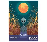 Puzzle pour Adolescents 1000 Pièces Alien in Cornfield Under Full Moon Puzzles pour Adolescents Jeux Relaxants Cadeaux pour Femmes pour Anniversaire, Noël 70x50cm/1000pcs