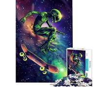Puzzle pour Adolescents 1000 pièces Alien Space Skateboard Activités Amusantes à la Maison décoration Jeux pour Les 14 Ans et Plus (38x52cm)