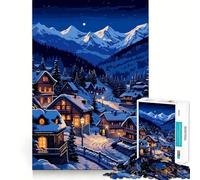 Puzzle pour Adolescents 1000 pièces Alpes suisses Village enneigé Découpe serrée Amusant Résolution de problèmes Détente Décoration de Noël (38x26cm)