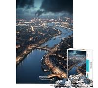 Puzzle pour Adolescents 1000 pièces Amsterdam Pays-Bas Vue Nocturne Puzzle pour Adultes décoration Murale activités Amusantes pour Passer Le Temps à la Maison (Taille 38x26cm)