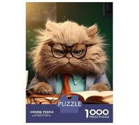 Puzzle pour Adolescents 1000 Pièces Angry Teacher Cat Glasses Puzzles pour Adultes Jeu Manuel Décoration Murale Cadeaux Uniques pour Anniversaire Et Noël 52x38cm/1000pcs
