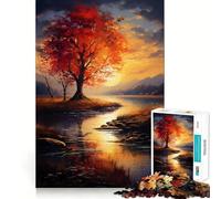 Puzzle pour Adolescents 1000 pièces Arbre au Coucher du Soleil en Automne Découpe serrée Jeu de réflexion créatif et Amusant Détente Cadeau Artistique de Noël (38x26cm)