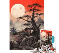 Puzzle pour Adolescents 1000 pièces Arbre de la Lune Rouge Casse-tête Sombre Jeu intellectuel pour décorer Un Mur (Dimensions 38x52cm)
