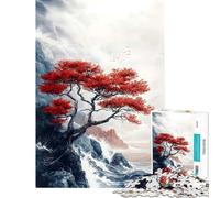 Puzzle pour Adolescents 1000 pièces Arbre Rouge sur Une Falaise Difficile et Stimulant Jeu Relaxant Convient aux 14 Ans et Plus (50x75cm)