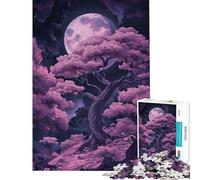 Puzzle pour Adolescents 1000 pièces Arbres Roses sous la Pleine Lune Puzzle pour Adolescents à Monter soi-même Jeu d'analyse et de logique Difficile et Stimulant (Dimensions 50x75cm)