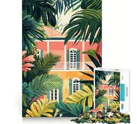 Puzzle pour Adolescents 1000 pièces Architecture Tropicale de Floride Art Minimaliste Découpe précise Jeu Casse-tête Cadeau Temps de Jeu Calme Cadeau Artistique de Noël (38x26cm)