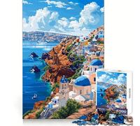 Puzzle pour Adolescents 1000 pièces Art Grec de Santorin Rétro Décoration soignée Jeu d'habileté mentale Jeu de détente Décoration de Noël (50x75cm)