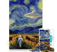 Puzzle pour Adolescents 1000 pièces Astronaute dans Un Champ de tournesols avec OVNIs Découpe de qualité supérieure Cadeau de Jeu Amusant et Intelligent Facile à Jouer Pièce d'art de Noël (50x75cm)