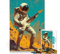 Puzzle pour Adolescents 1000 pièces Astronaute Guitare Musique Milieu du siècle Découpe Premium Amusant Jeu Intelligent Cadeau Facile à Jouer Pièce d'art de Noël (38x26cm)