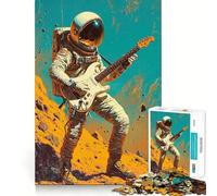 Puzzle pour Adolescents 1000 pièces Astronaute Guitare Musique Milieu du siècle Découpe Premium Amusant Jeu Intelligent Cadeau Facile à Jouer Pièce d'art de Noël (50x75cm)