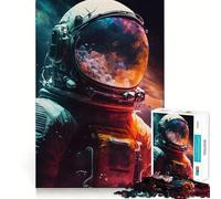 Puzzle pour Adolescents 1000 pièces Astronaute regardant Le Monde Articulations Lisses Activité cérébrale Amusante Jeu Relaxant Cadeau de Noël et de Loisirs (38x52cm)