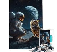 Puzzle pour Adolescents 1000 pièces Astronaute Rencontre Hibou Cosmique Activités Amusantes à la Maison Décoration intérieure Jeu Pratique pour Les 14 Ans et Plus (38x26cm)