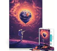 Puzzle pour Adolescents 1000 pièces Astronaute Tenant Un Ballon Terre dans l'espace Articulations Lisses Jeu de réflexion Amusant et Stimulant Jeu de détente Cadeau d'anniversaire Amusant (38x52cm)