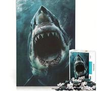 Puzzle pour Adolescents 1000 pièces Attaque de Requin Jouet à Monter soi-même améliore la mémoire avec Poster et fiche de Questions Assortis 38x26cm