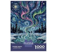 Puzzle pour Adolescents 1000 Pièces Aurora Borealis Over Snowy Landscape Puzzles pour Adultes Activités Familiales Interaction Parent-Enfant Jeu Au Design Élégant 52x38cm/1000pcs