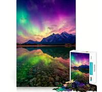 Puzzle pour Adolescents 1000 pièces Aurore boréale sur lac de Montagne Découpe de qualité supérieure Cadeau de Jeu Amusant et Intelligent Facile à Jouer Pièce d'art de Noël (38x26cm)