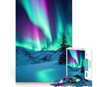 Puzzle pour Adolescents 1000 pièces Aurores boréales sur Montagnes enneigées Découpe de qualité supérieure Cadeau de Jeu Intelligent et Amusant Facile à Jouer Pièce d'art de Noël (50x75cm)