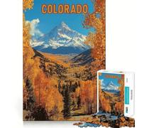 Puzzle pour adolescents 1000 pièces Automne dans le Colorado Affiche de voyage vintage en montagne Découpe de qualité supérieure Cadeau de jeu amusant et intelligent Facile à jouer Pièce d'art de Noël