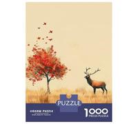 Puzzle pour Adolescents 1000 Pièces Autumn Deer and Tree Puzzles pour Adolescents Jeux Relaxants Cadeaux pour Femmes pour Anniversaire, Noël 70x50cm/1000pcs