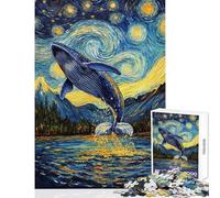 Puzzle pour Adolescents 1000 pièces Baleine dans Une Nuit étoilée Jeu de Puzzle Relaxant et Difficile Cadeau d'anniversaire (Dimensions 38x52cm)
