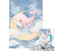 Puzzle pour Adolescents 1000 pièces Baleine Rose sur la Lune Aquarelle Défi éducatif Améliore la mémoire Jeux Amusants pour Les 14 Ans et Plus Jeu de Puzzle Offert (38x26cm)