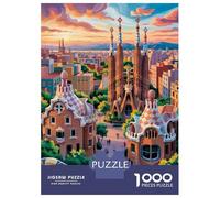Puzzle pour Adolescents 1000 Pièces Barcelona Cityscape with Sagrada Familia Puzzle pour Adultes Décoration Murale Jouet Une Œuvre d'art Cadeau d'anniversaire Unique 70x50cm/1000pcs