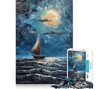 Puzzle pour Adolescents 1000 pièces Bateau au Clair de Lune Illustration aux Bords précis,Jeu de Concentration,Cadeau,Jeu pour Passer Un Moment agréable,Illustration de Noël (50x75cm)