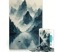Puzzle pour Adolescents 1000 pièces Bateau Montagne Asiatique Mini Art aux Bords précis,Jeu de Concentration Cadeau,Jeu de détente,Scène de Noël (38x52cm)