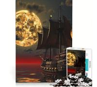 Puzzle pour Adolescents 1000 pièces Bateau Nuit Lune, Jeux relaxants, Difficile et Stimulant, Chaque pièce est Unique 38x52cm