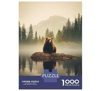 Puzzle pour Adolescents 1000 Pièces Bear on A Lake in The Fog Puzzle pour Adultes Jeu Pratique Analyse Et Logique Interaction Parent-Enfant 38x26cm/1000pcs