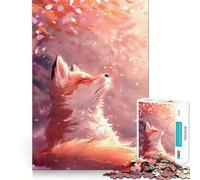 Puzzle pour adolescents 1000 pièces Bébé Kitsune Renard Sakura Articulations lisses Jouet amusant et intelligent pour stimuler le cerveau Jeu relaxant Décoration d'anniversaire amusante Cadeau 50x75cm