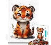 Puzzle pour Adolescents 1000 pièces Bébé Tigre Mignon Découpe Premium Amusant Jeu Intelligent Cadeau Facile à Jouer Pièce d'art de Noël (50x75cm)
