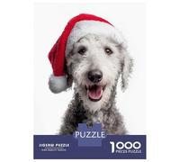 Puzzle pour Adolescents 1000 Pièces Bedlington Terrier Dog with Santa Hat Puzzle Adulte - Jeu De Réflexion - Anti-Stress - Jeu Stimulant - Cadeaux 52x38cm/1000pcs